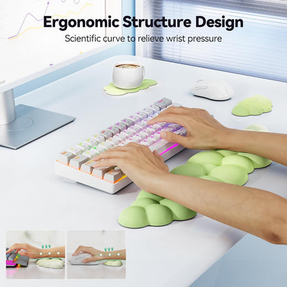 TECKNET Cloud Keyboard Wrist Rest Set, Cloud Wrist Rest with Non-Slip Base, PU Leather Wrist Pad for Keyboard with Ergonomic Memory Foam for Computer Laptop Office Gaming and Pain Relief, White