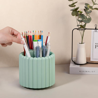 Anyoifax 360° Rotating Pen Holder 7 Slots Desk Organizer Removable Pencil Cup Plastic Art Supplies and Accessories Desktop Storage Box Caddy for Office, School, Home (White)