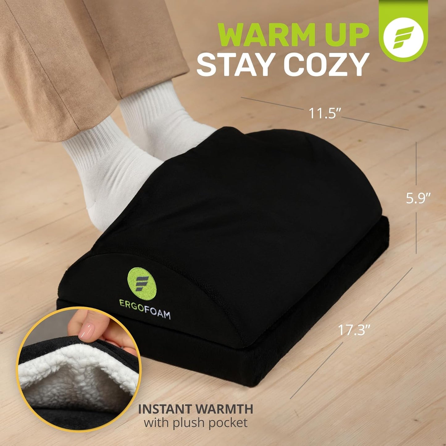 ErgoFoam Foot Rest for Under Desk at Work Adjustable - Chiropractor-Endorsed, High-Density Foam, Velvet (Black)