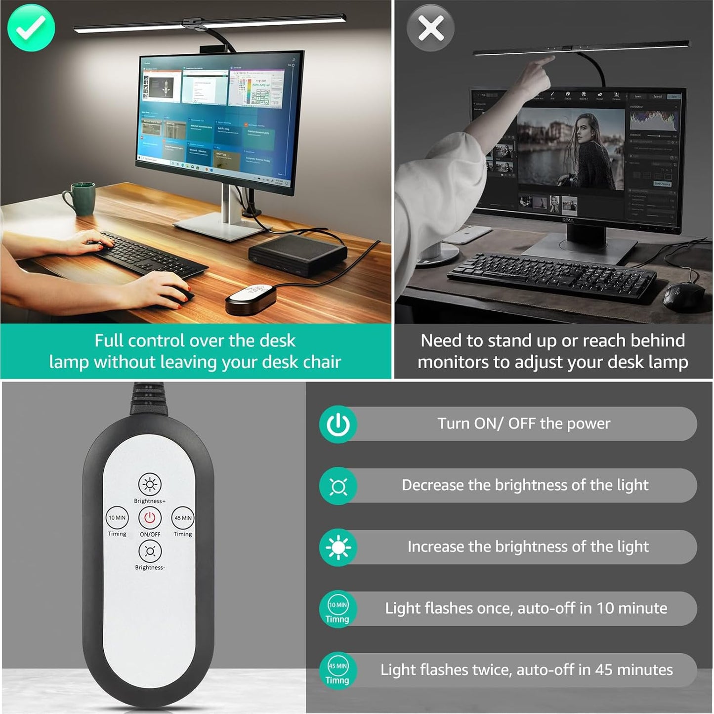 ShineTech LED Desk Lamp for Home Office, Ultra Bright Clamp Light with Flexible Gooseneck, 25 Lighting Modes, Eye-Caring Architect Lamp for Dual Monitors, Reading & Gaming Setup