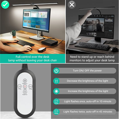 ShineTech LED Desk Lamp for Home Office, Ultra Bright Clamp Light with Flexible Gooseneck, 25 Lighting Modes, Eye-Caring Architect Lamp for Dual Monitors, Reading & Gaming Setup