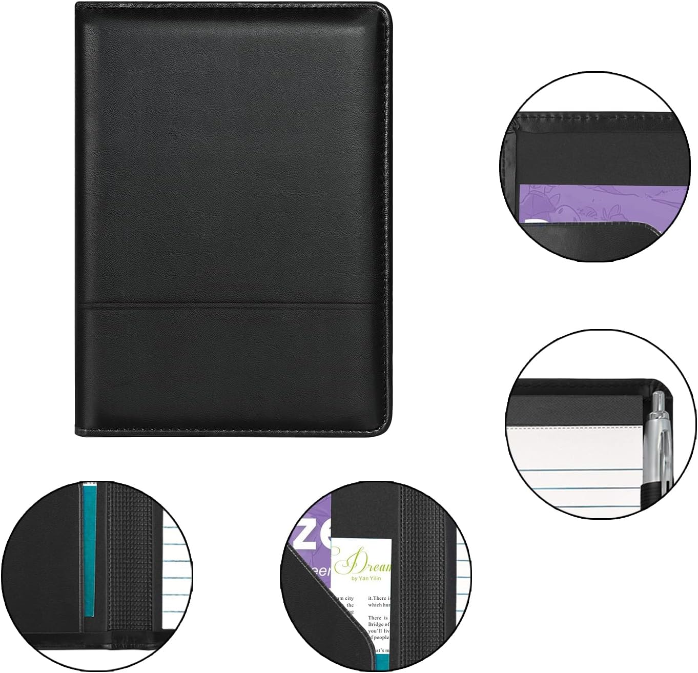 Padfolio/Portfolio Binder, Mini Padfolio Portfolio Binder 5 x 8 Legal Writing Pad, A5 Document Organizer Folder for Men Women, Black