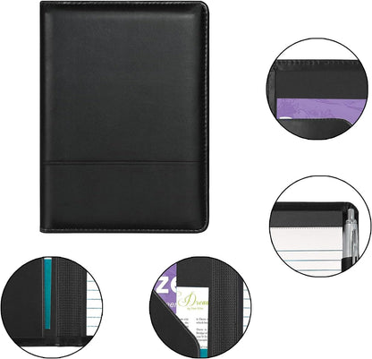 Padfolio/Portfolio Binder, Mini Padfolio Portfolio Binder 5 x 8 Legal Writing Pad, A5 Document Organizer Folder for Men Women, Black