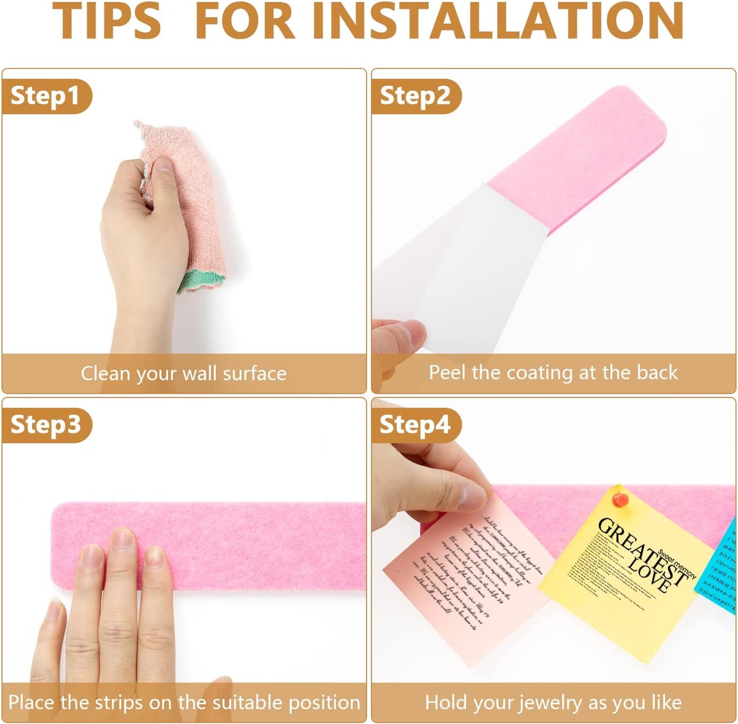 Felt Pin Board Bar Strips Bulletin Board for Bedrooms Offices Home Wall Decoration, Notice Board Self Adhesive Cork Board with 35 Push Pins for Paste Notes, Photos, Schedules
