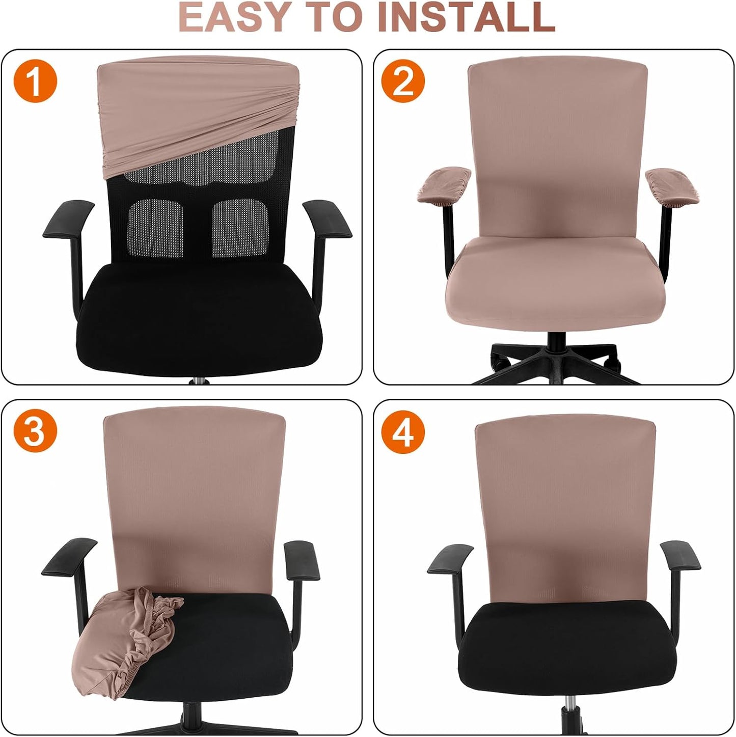 Tallew 4 Pcs Office Chair Covers Set Computer Universal Protective Stretchable Chair Seat Covers Desk Armrest Cover Pads Office Cushion Backrest for Rotating(Regular,Black)