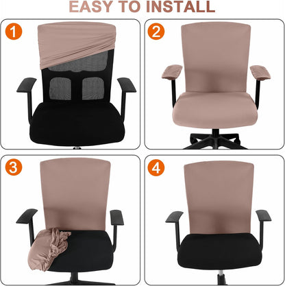 Tallew 4 Pcs Office Chair Covers Set Computer Universal Protective Stretchable Chair Seat Covers Desk Armrest Cover Pads Office Cushion Backrest for Rotating(Regular,Black)