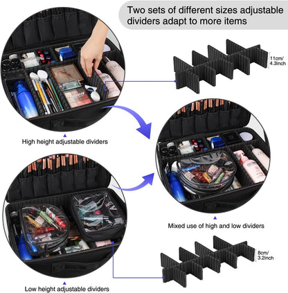 Relavel Makeup Case Large Makeup Bag Professional Train Case 16.5 inches Travel Cosmetic Organizer Brush Holder Waterproof Makeup Artist Storage Box, 3 Layer Large Capacity, with Adjustable Strap