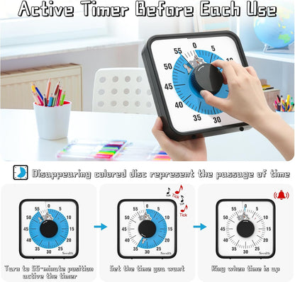 Secura Home 60-Minute Visual Timer, 7.5 Inch Oversize Countdown Timer Clock for Kids and Adults, Durable Mechanical Time Management Tool with Magnetic Backing （Dark Green）