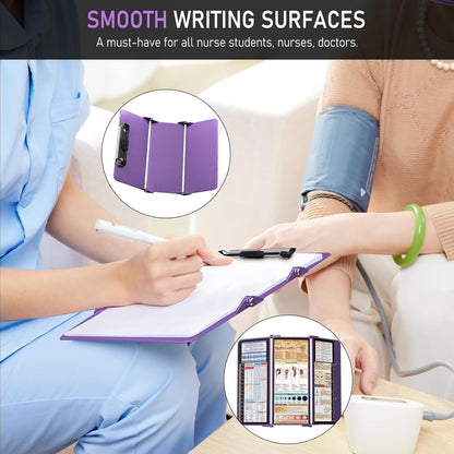 Nursing Clipboard Foldable, Foldable Clipboard w/Nursing Edition Cheat Charts,3 Layers Aluminum, Nurse Clip Board w/Low Profile Clip&Pen Clip Pocket for Nurses and Doctors,Light Blue