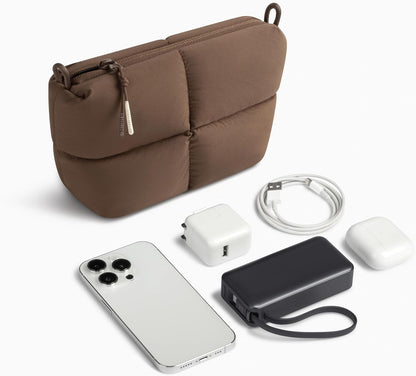 Comfyable Puffy Electronics Organizer Travel Case, Cute Tech Pouch for Women Men, Cable Storage Bag for Charger, Phone, Power Bank, Cord, Compact Tech Accessories Pouch, Rice