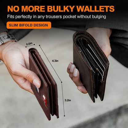 Wallet for Men Slim RFID Blocking Bifold Carbon Fiber,Minimalist Small Compact Front Pocket Credit Card Holder,Thin Mens Leather Wallets Smart Security With 2 ID Windows 1 Cash,Birthday Gifts for Men