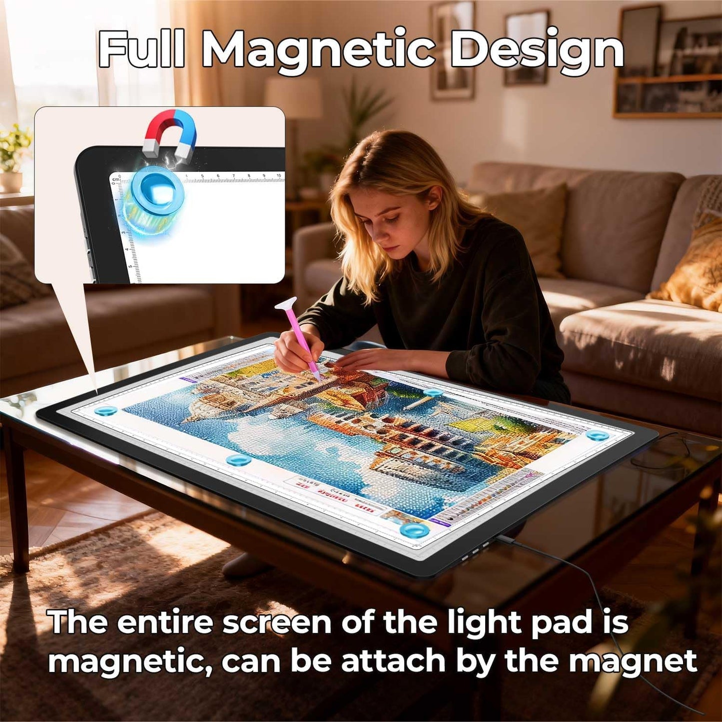 Heanolier A4 LED Copy Board Light Tracing Box,Super Bright Magnetic Light pad with Side physical Buttons,Adjustable Corded Light Table for Tattoo Transferring,Drawing, Light Board for Diamond Painting