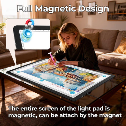 Heanolier A4 LED Copy Board Light Tracing Box,Super Bright Magnetic Light pad with Side physical Buttons,Adjustable Corded Light Table for Tattoo Transferring,Drawing, Light Board for Diamond Painting
