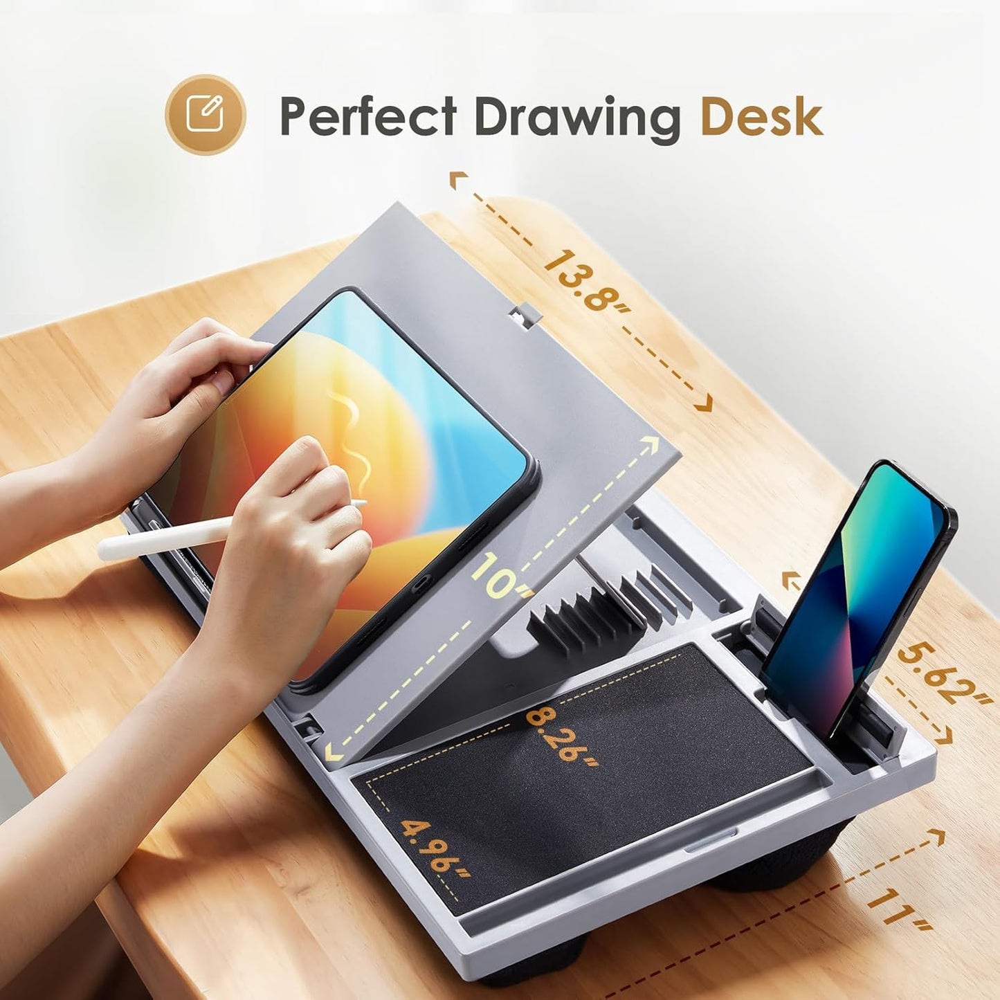 Adjustable Lap Desk for Laptop-Fits Laptops up to 15.6 Inch, Bed Desk Tray Table with Cushion, 8 Angles, Mouse Pad & Cellphone Slot, Laptop Desk for Bed, Office,Car or Couch
