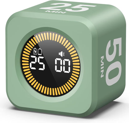 KADAMS Pomodoro Timer Visual - Productivity Pomodoro Cube, 5/10/25/50 Min Countdown & Countup, Silent – Ideal for Work Study Cook Workout Kitchen School Classroom Office ADHD Gift Kids (1, Black)