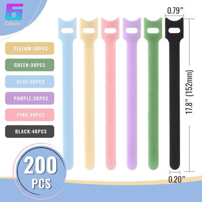 150PCS Cable Ties, 4+6+8+10 inch Multi-Colour Straps for Cable Management, Adjustable Fastening Cord Wraps, Multi-Purpose Reusable Hook and Loop for Home, Office and Garage