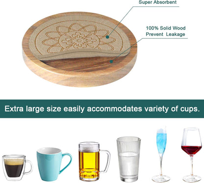 Wood Coasters for Drinks, Minacun Absorbent Coaster Sets of 5, Drinks Coasters for Coffee Tabletop Protection, Non-Slip, Non-Stick, Suitable for Kinds of Cups Wooden Table Drink, 4.3 Inches Black