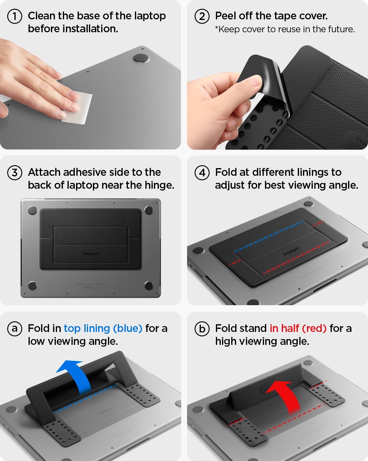 Spigen Slim Fold Portable Laptop Stand Keyboard Riser Foldable Ergonomic Angle Lift Anti-Slip Compatible with MacBook Neo, MacBook Air, MacBook Pro 11"-16" and iPad/Air/Pro and More - Black (LD201-S4)