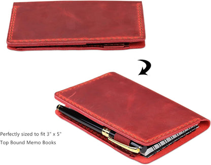 Robrasim Top Bound 3"x5" Memo Notebook Covers, Genuine Leather Cover for 3x5 Top-Spiral Notebook, Memo Book Cover Note Pad Holder Cover Only, Brown