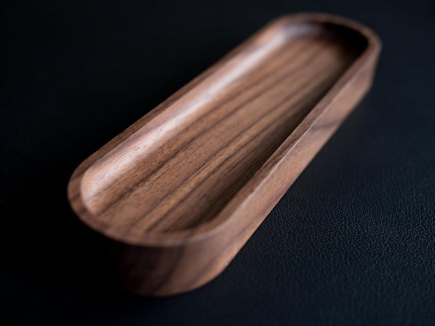 Walnut Wood Pen Tray, Minimalist Oval Wooden Pencil Holder, Office Desk Organizer, Writing Instrument Rest, Work Student Teacher Gift