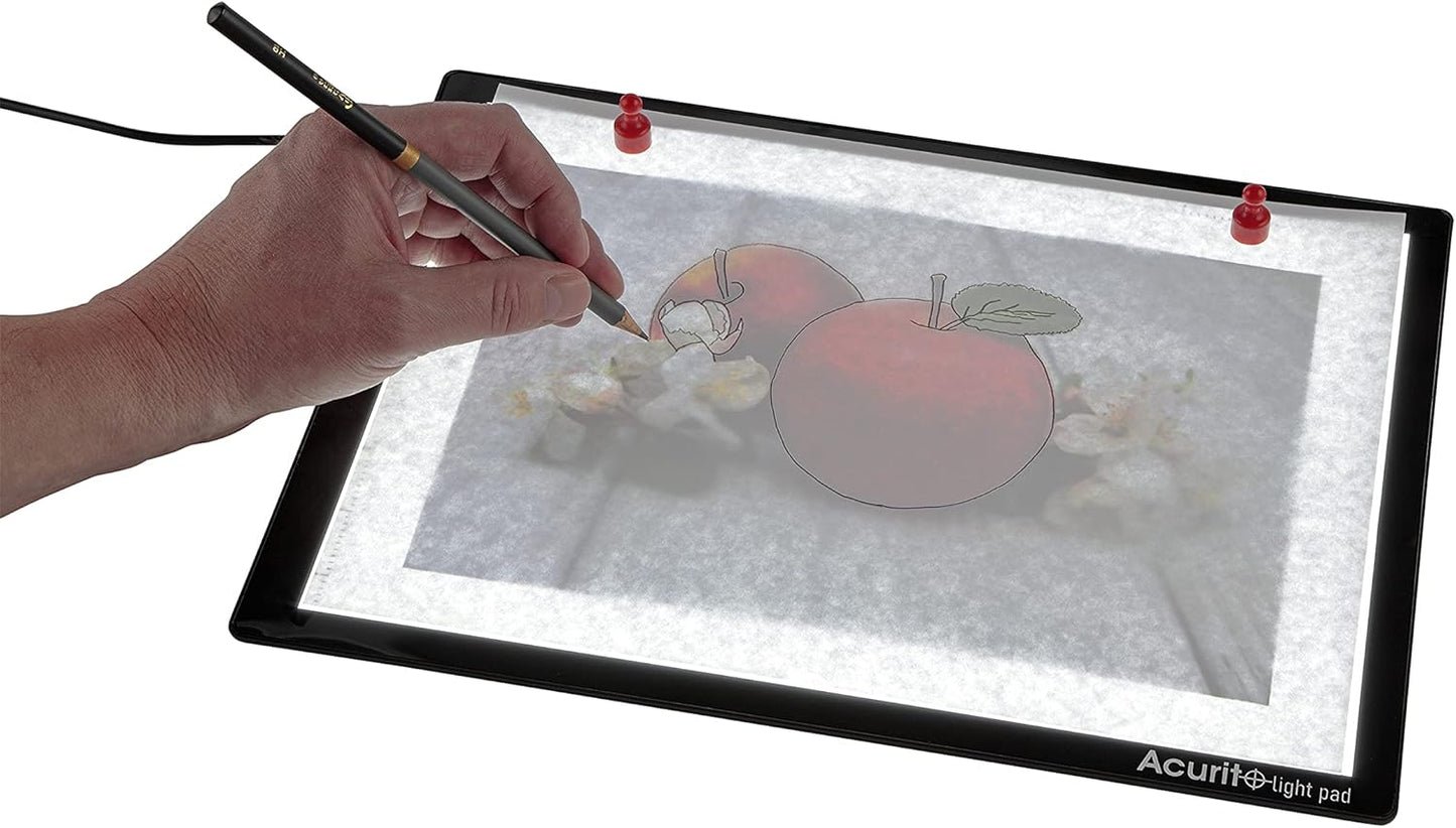 Acurit Artist Designer Light Up Tracing Pad Bundle, Includes 1 Portable LED Trace Light Pad and 4 Adjustable Angle Clips for Tattoo Drawing, Streaming, Sketching, Animation, Stenciling