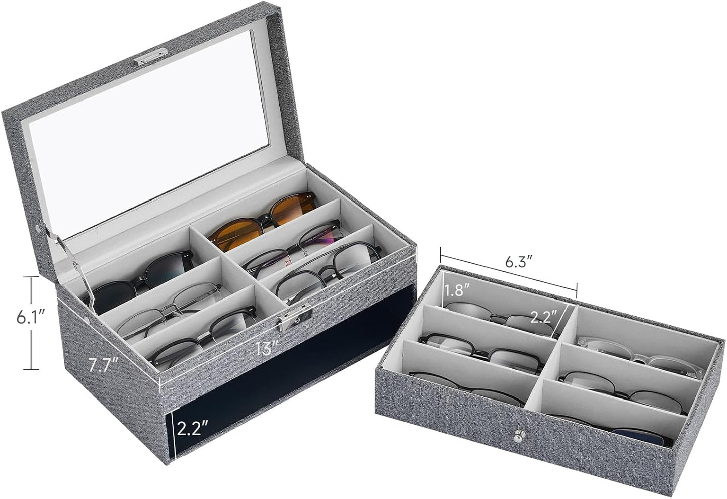 CO-Z Sunglasses Organizer with 12 Slots, Multiple Eyeglasses Eyewear Display Case for Women Men, 2 Story Leather Multi Sunglasses Jewelry Collection Holder with Drawer