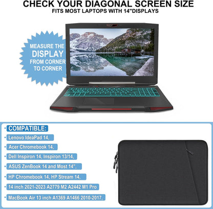 Laptop Sleeve Case 13.3 inch, Shockproof Protective Computer Cover with Accessories Pocket, Portable Laptop Bag Compatible with MacBook Air/Pro 13-13.3 inch, Compatible for MacBook Pro 14 inch, Black | Shockproof