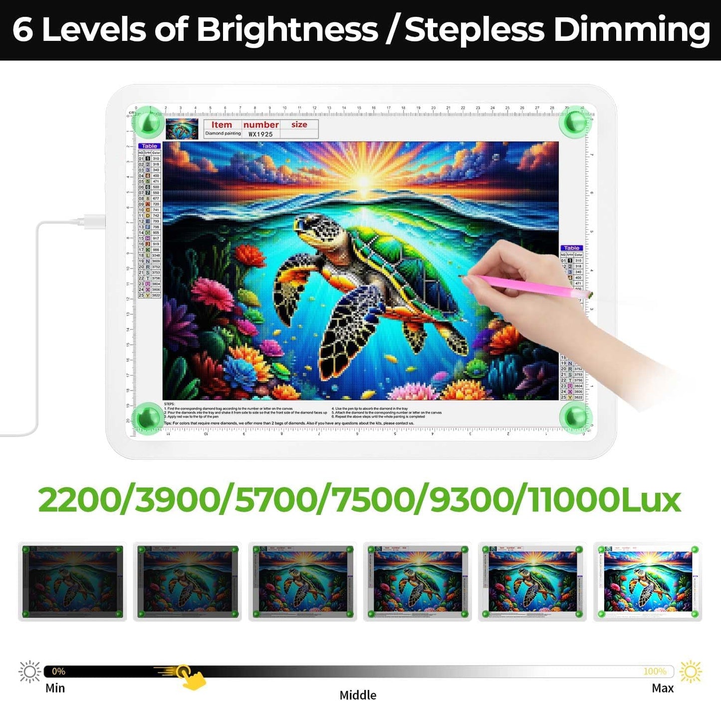 A2 Light Pad (25.2" x 18.4"), Large Magnetic Bright Light Box for tracing,6 Levels Dimming/3 Color,Physical Buttons,Light Board for Diamond Painting,Light Table for Drawing, Sketching