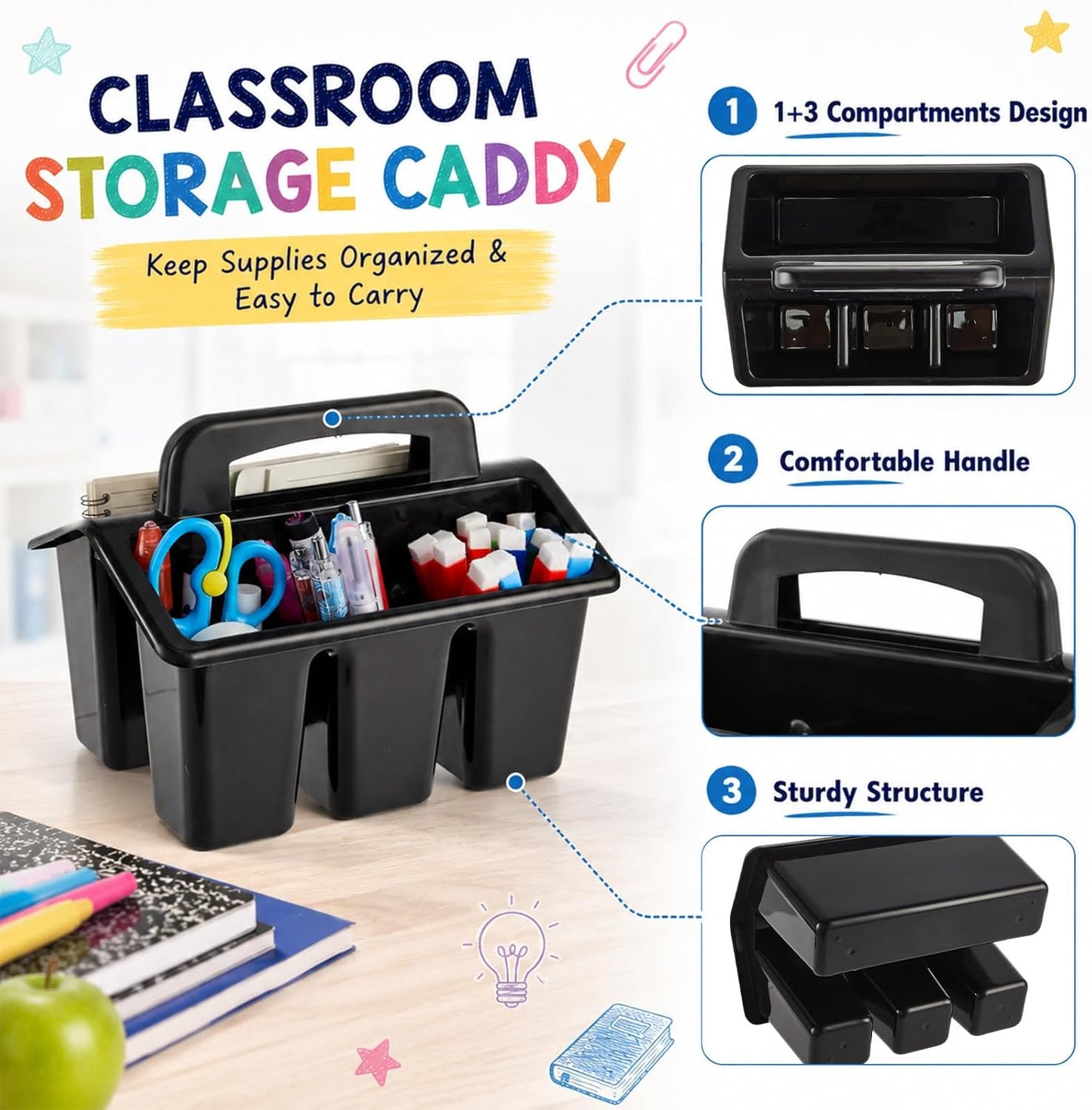 gisgfim 8 Pack Classroom Caddy Storage Basket with Handle 4 Compartment Storage Caddy Plastic Arts Crafts Caddies Protable Classroom Craft Caddies for Kids Schools Art Craft Supplies(Pastel)