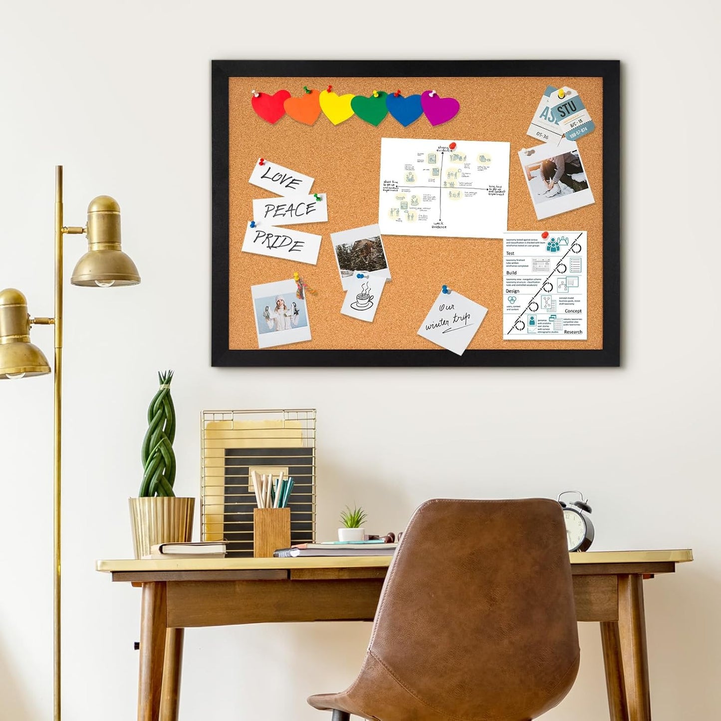 DOLLAR BOSS Bulletin Boards with Linen 1-Pack 16''X 12'' Double-Sided Cork Board for Walls Wood Framed Bulletin Boards, Small Pin Board for Home Kitchen Office Decorative Hanging 10 Pushpins