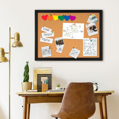 DOLLAR BOSS Bulletin Boards with Linen 1-Pack 16''X 12'' Double-Sided Cork Board for Walls Wood Framed Bulletin Boards, Small Pin Board for Home Kitchen Office Decorative Hanging 10 Pushpins