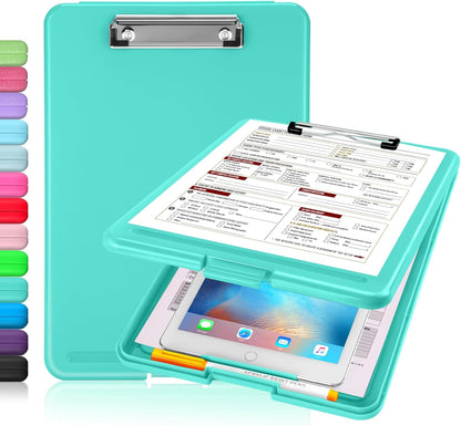 Sooez Clipboard with Storage, Plastic Storage Clipboards with Low Profile Clip, Nursing Clip Boards Foldable, Hanging Clipboard Case for Work, Teacher, Classroom Must Haves, Office School Supplies