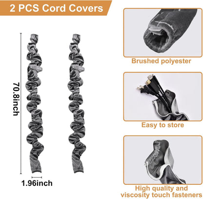 Chandelier Cord Cover Gray 2 Pack with Touch Fasteners,70.8inches Brushed Polyester Fabric Chain Sleeve for TV Cord Cover Decorative Wire Hider Easy Install Convenient for Wire Management