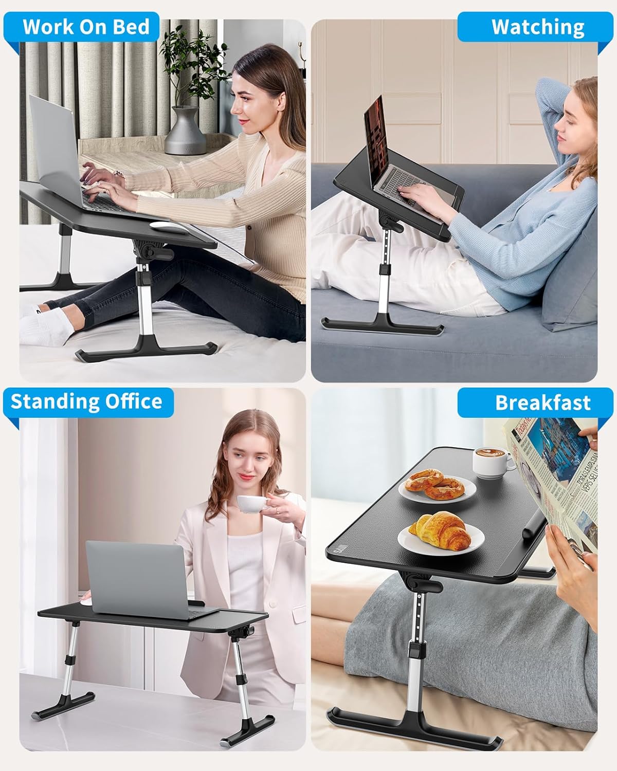 SAIJI Leather Lap Desk Laptop Bed Tray Table, Adjustable Laptop Stand for Bed, Portable Lightweight Standing Desk for Writing Eating Reading Couch Sofa Floor for Adults Kids (20.5"*11.8",Gray)