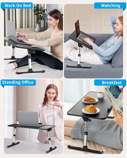 SAIJI Leather Lap Desk Laptop Bed Tray Table, Adjustable Laptop Stand for Bed, Portable Lightweight Standing Desk for Writing Eating Reading Couch Sofa Floor for Adults Kids (20.5"*11.8",Gray)