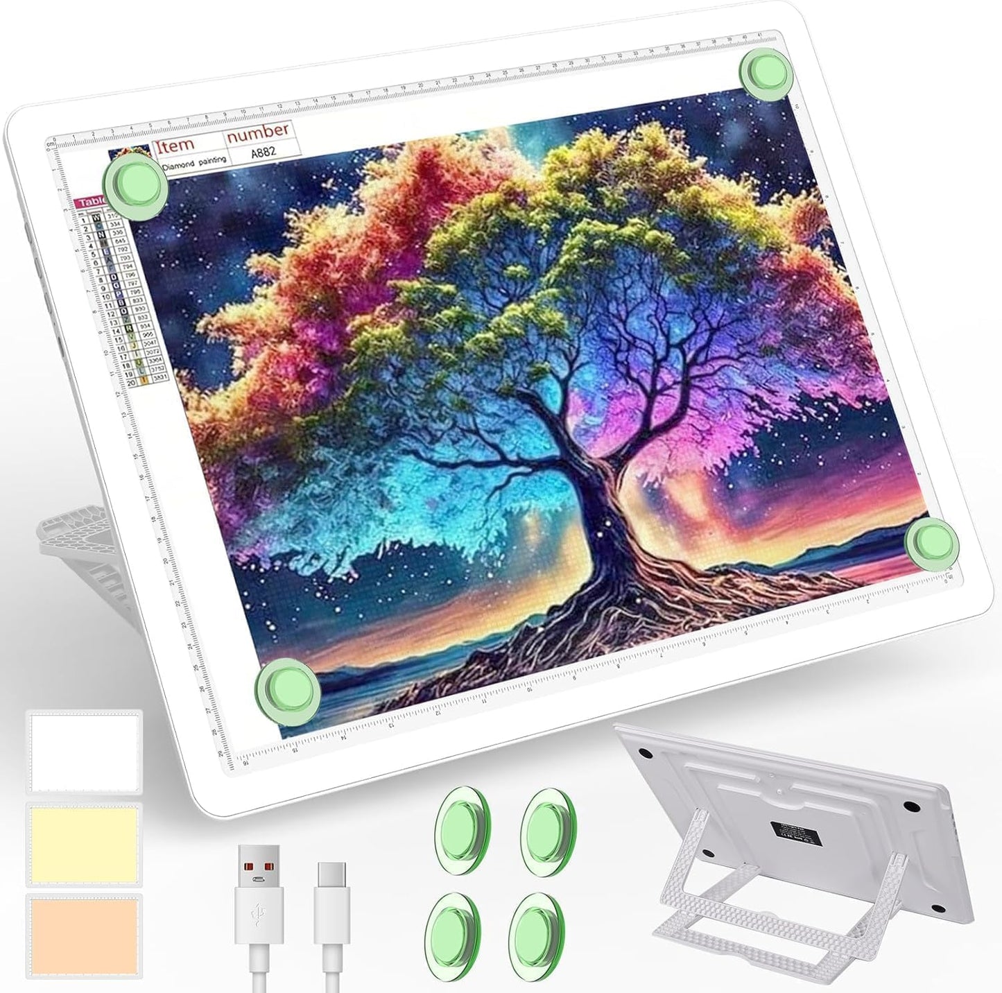 Phylosal Rechargeable A4 LED Light Pad with Built-in Stand, Magnetic Tracing Light Box for Drawing, Diamond Art Light Board with Side Button, Super Bright Light Table for Diamond Painting, Sketching