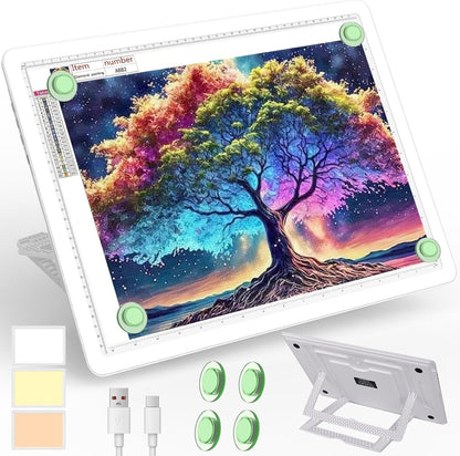 Phylosal Rechargeable A4 LED Light Pad with Built-in Stand, Magnetic Tracing Light Box for Drawing, Diamond Art Light Board with Side Button, Super Bright Light Table for Diamond Painting, Sketching