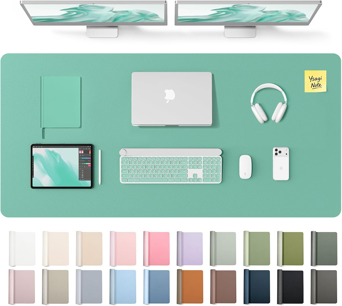 YSAGi Leather Desk Pad Protector, Large Mouse Pad, Non-Slip PU Leather Desk Blotter, Waterproof Writing Pad for Office and Home (31.5" x 15.8", Eggshell) - Colors A