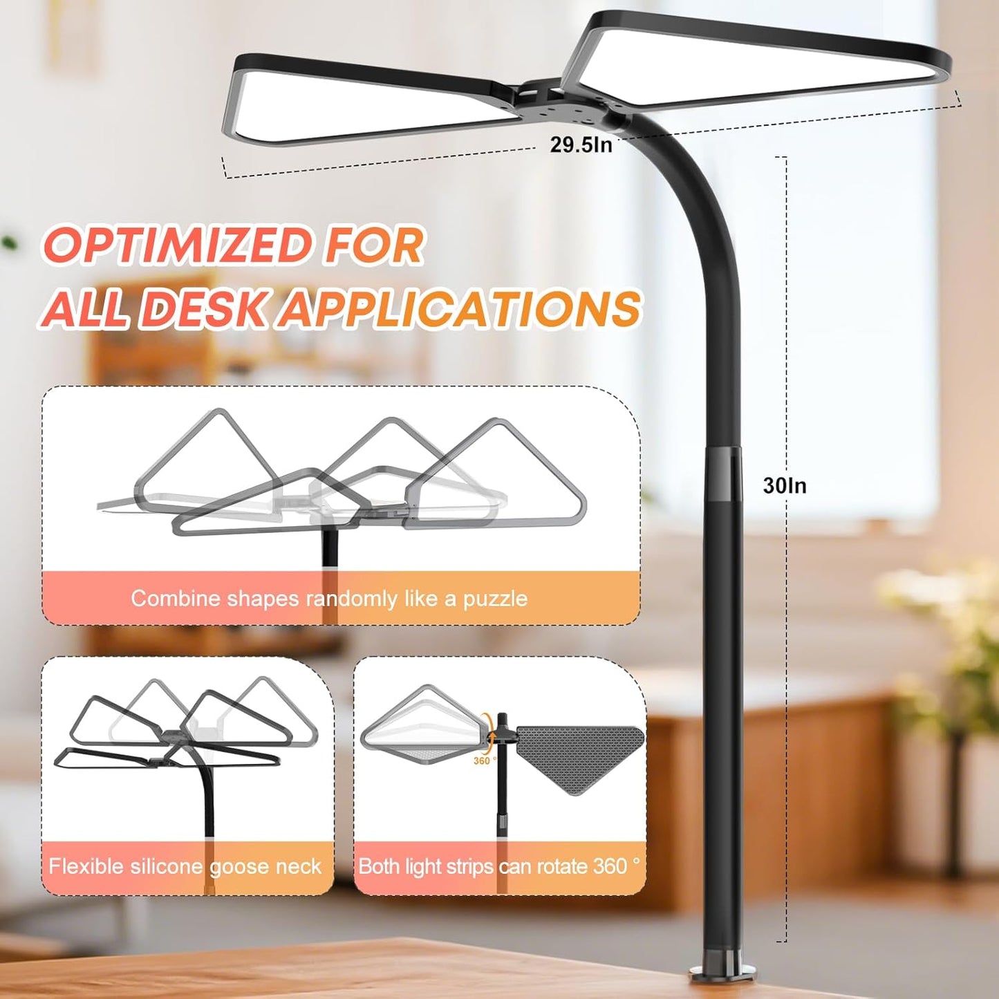 AILBTON Bright LED Desk Lamp with Clamp,Eye Caring Architect Led Desk Lights with Adjustable Swing Arm for Office Home,Dimming and Tempering Led Table Light