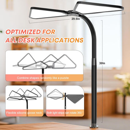 AILBTON Bright LED Desk Lamp with Clamp,Eye Caring Architect Led Desk Lights with Adjustable Swing Arm for Office Home,Dimming and Tempering Led Table Light