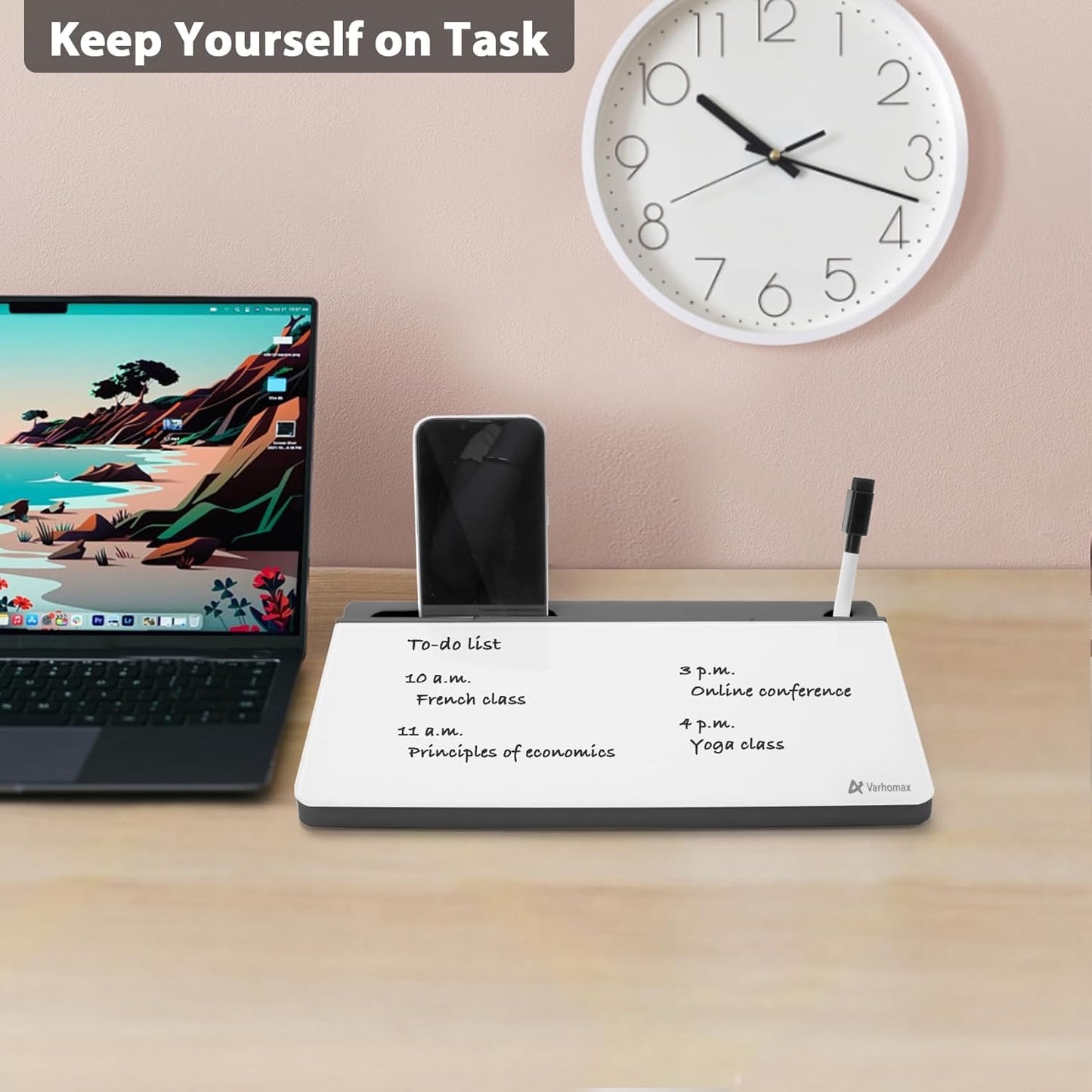 Varhomax Glass Desk Buddy Whiteboard with Storage, Small Dry Erase Desktop White Board Caddy to-do List Memo Notepad for Office, School and Home Office Supplies (Black)