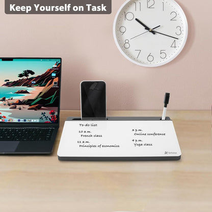 Varhomax Glass Desk Buddy Whiteboard with Storage, Small Dry Erase Desktop White Board Caddy to-do List Memo Notepad for Office, School and Home Office Supplies (Black)