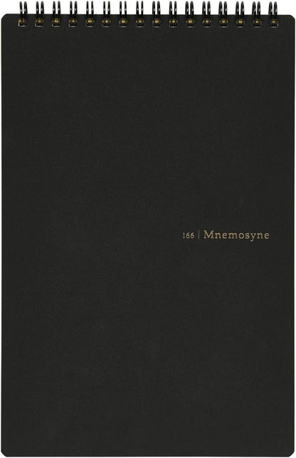 Maruman Mnemosyne Lined Notebook- Vertical A5, 5.83" x 8.27", 70 Sheets / 140 Pages, 7mm College Ruled With Center Line Journal, Perforated Pages & Wire-Bound to Lay Flat, Black, Made in Japan - Colors A