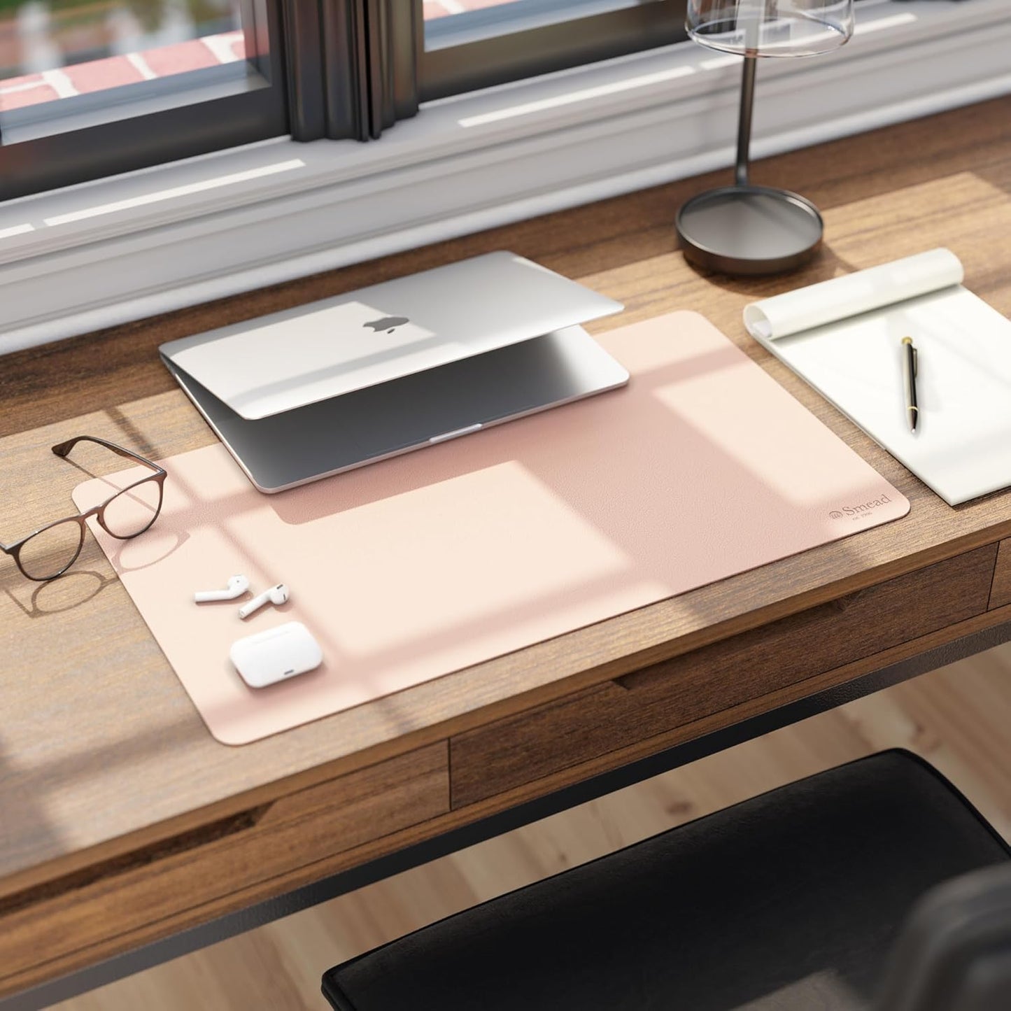 Smead Desk Pad, Vegan Leather Desk Mat with Non-Slip Faux Suede Backing, Perfect Desk Organizer for Office Decor, 31.5” x 15.7” Medium, Sandstone (64831)