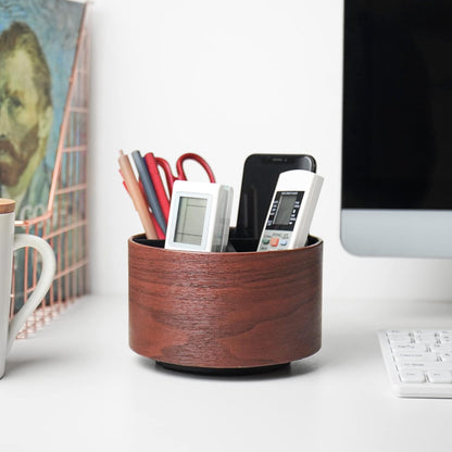 Round Leather Art Supply Organizer,Remote Control Holder,360 Degree Rotating,Multi-Functional Pencil Holder,4 Compartments Desktop Stationary Organizer(1-Fractal Flower) | Round - Colors B