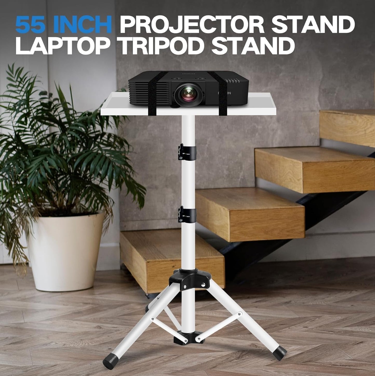 Projector Stand, 33LB Load Bearing & 22-55" Height Adjustable, for Projector/Laptop/DJ Gear, Outdoor/Office/Studio - Stable Base (Black)