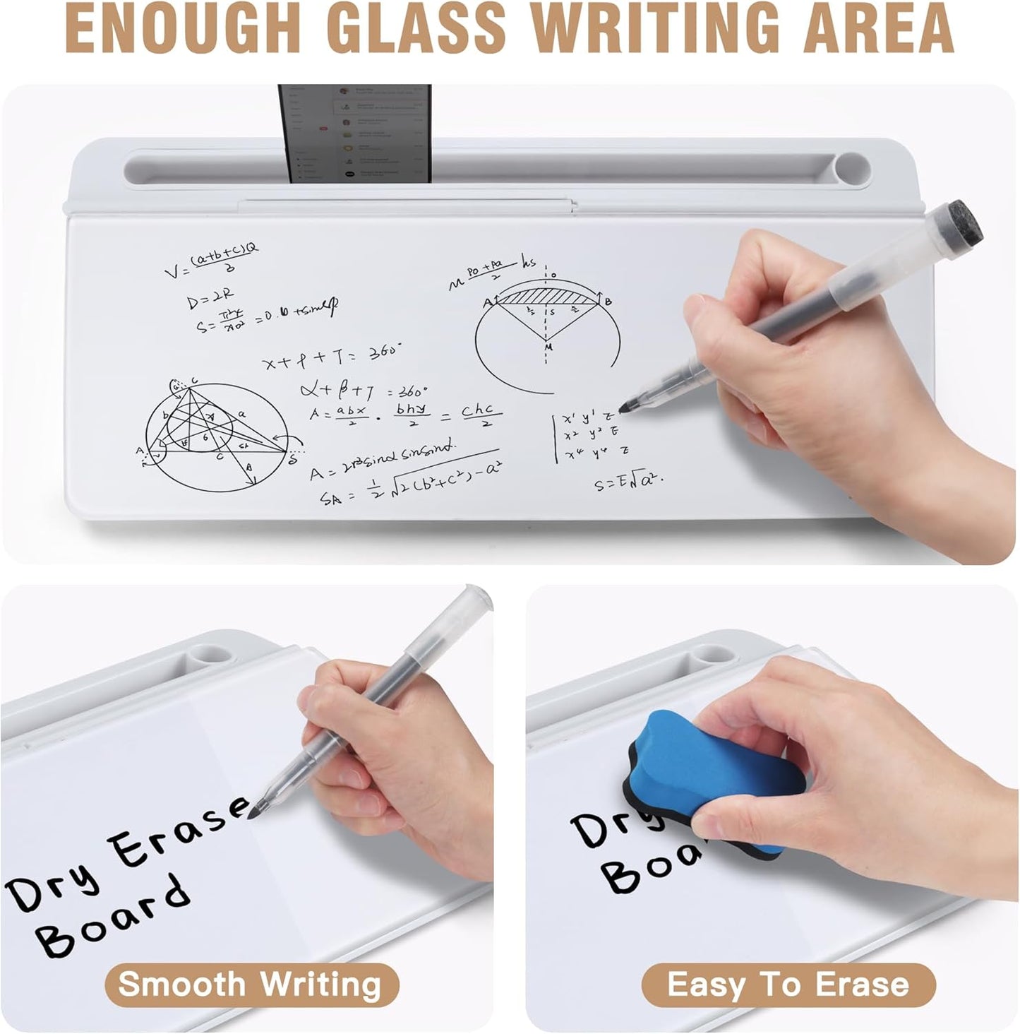 SELEAD Desktop Glass Whiteboard with Wireless Charger Station, Dry Erase Board Computer Pad Keyboard Stand with Organizer for Home, School, Office Desk Accessories, Black