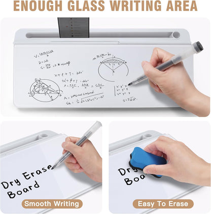 SELEAD Desktop Glass Whiteboard with Wireless Charger Station, Dry Erase Board Computer Pad Keyboard Stand with Organizer for Home, School, Office Desk Accessories, Black