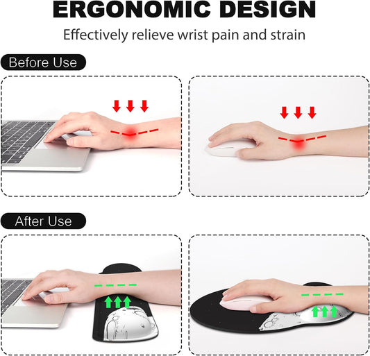 Ergonomic Mouse Pad with Wrist Rest and Keyboard Wrist Rest, Memory Foam Wrist Rest for Computer Keyboard, Easy Typing, Pain Relief, Mouse Pad Wrist Support for Gaming,Office, Laptop, Black Flower