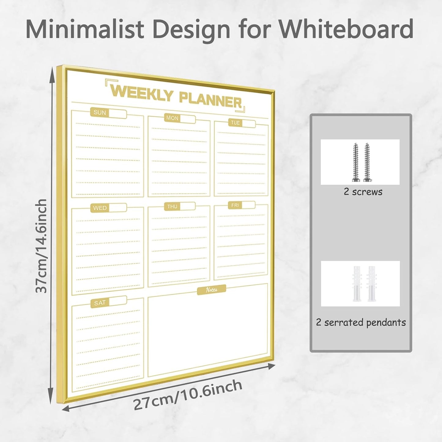 Dry Erase White Board Weekly Calendar Board, Magnetic Whiteboard for Wall,Gold Aluminum Frame Message Board,Vertical, Planner Board for Office, Home, School